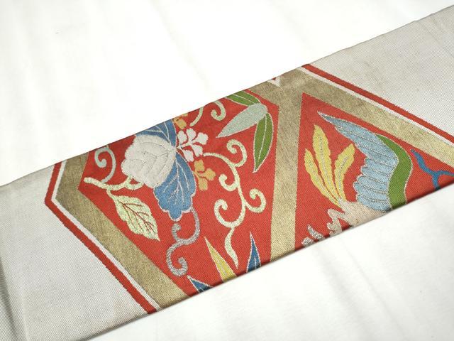 平和屋着物●アンティーク　大正ロマン　九寸名古屋帯　唐織　花鳥文　金銀糸　正絹　逸品　CABA4886hy