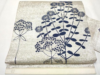 平和屋着物●西陣 川島織物 九寸名古屋帯 枝花文 金銀糸 正絹 逸品 CABA4887hy