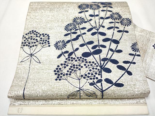 平和屋着物●西陣 川島織物 九寸名古屋帯 枝花文 金銀糸 正絹 逸品 CABA4887hy