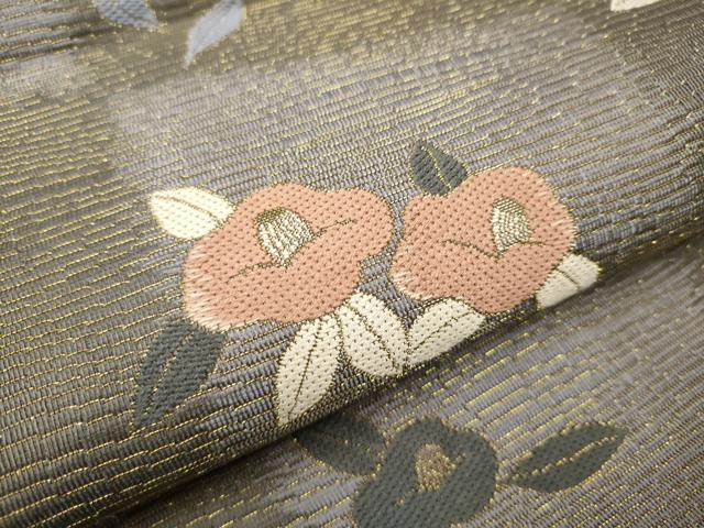 平和屋着物●本場筑前博多織　八寸名古屋帯　椿　金糸　正絹　逸品　CABA4895hy