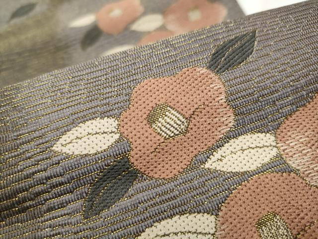 平和屋着物●本場筑前博多織　八寸名古屋帯　椿　金糸　正絹　逸品　CABA4895hy