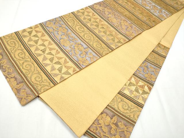 平和屋着物●六通柄袋帯 横段花唐草文 金糸 正絹 逸品 CABA4911hy