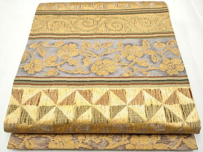 平和屋着物●六通柄袋帯 横段花唐草文 金糸 正絹 逸品 CABA4911hy