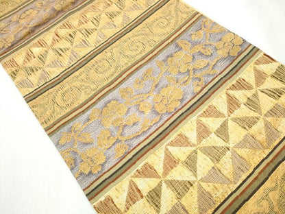 平和屋着物●六通柄袋帯 横段花唐草文 金糸 正絹 逸品 CABA4911hy