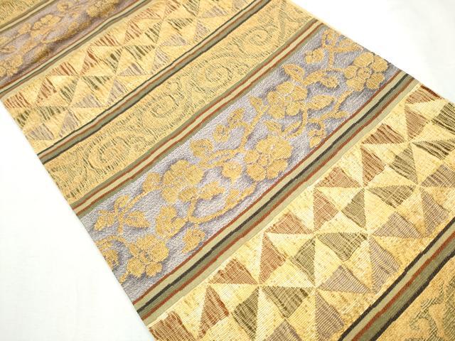 平和屋着物●六通柄袋帯 横段花唐草文 金糸 正絹 逸品 CABA4911hy