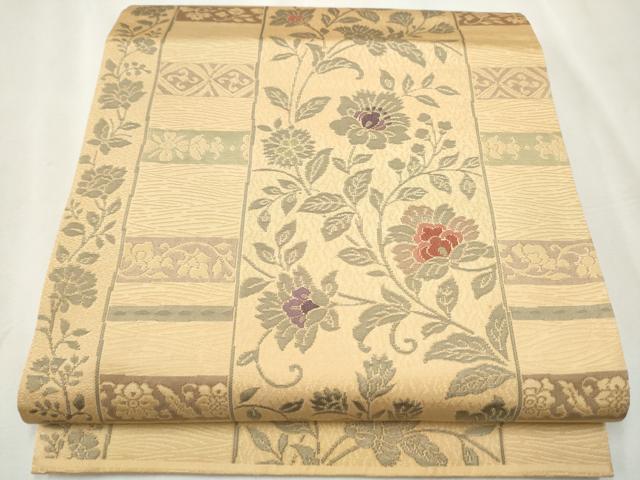 平和屋着物●六通柄袋帯 更紗花間道 正絹 逸品 CABA4919hy