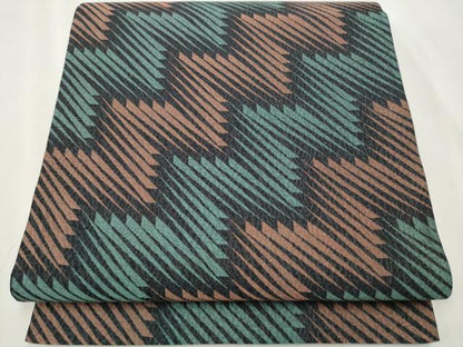 平和屋着物●両面　六通柄袋帯　幾何学文様　正絹　逸品　CABA4922hy