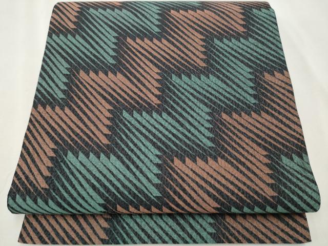 平和屋着物●両面　六通柄袋帯　幾何学文様　正絹　逸品　CABA4922hy