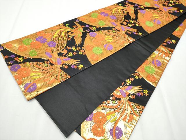 平和屋着物[]七五三　女の子　全通柄袋帯　唐織　鳳凰花文　黒地　金糸　逸品　CABA4931hy