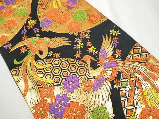 平和屋着物[]七五三　女の子　全通柄袋帯　唐織　鳳凰花文　黒地　金糸　逸品　CABA4931hy