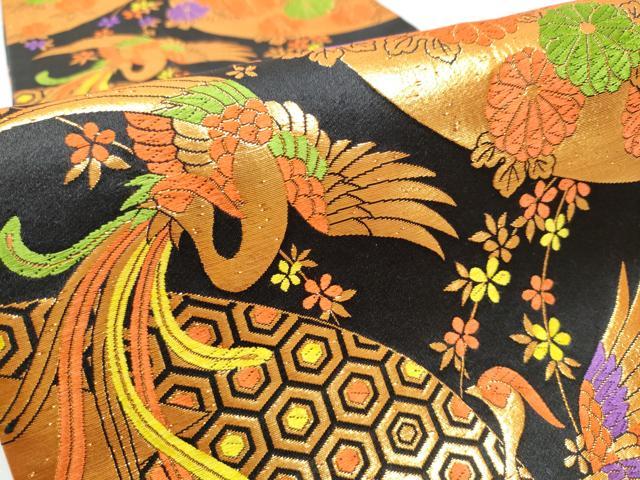 平和屋着物[]七五三　女の子　全通柄袋帯　唐織　鳳凰花文　黒地　金糸　逸品　CABA4931hy