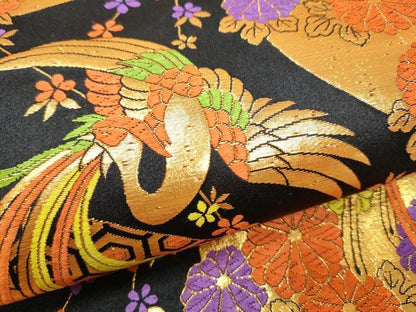 平和屋着物[]七五三　女の子　全通柄袋帯　唐織　鳳凰花文　黒地　金糸　逸品　CABA4931hy