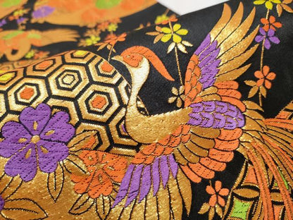 平和屋着物[]七五三　女の子　全通柄袋帯　唐織　鳳凰花文　黒地　金糸　逸品　CABA4931hy