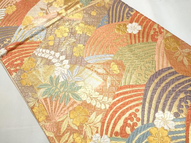 平和屋着物●六通柄袋帯　佐賀唐織　青海波扇散文　金糸　正絹　逸品　CABA4941hy