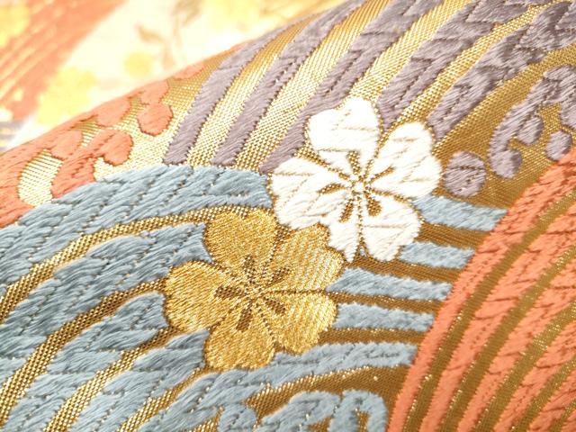 平和屋着物●六通柄袋帯　佐賀唐織　青海波扇散文　金糸　正絹　逸品　CABA4941hy