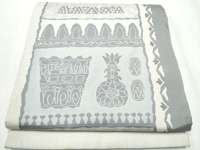 平和屋着物●六通柄袋帯 陶器花文 正絹 逸品 CABA4942hy