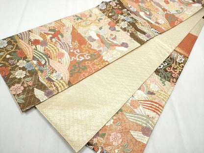 平和屋着物●佐賀錦　六通柄袋帯　唐織　花鳥文　金糸　正絹　逸品　CABA4950hy