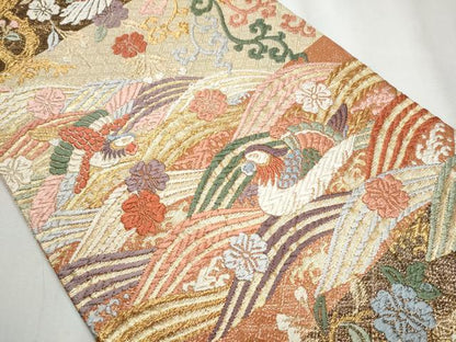 平和屋着物●佐賀錦　六通柄袋帯　唐織　花鳥文　金糸　正絹　逸品　CABA4950hy