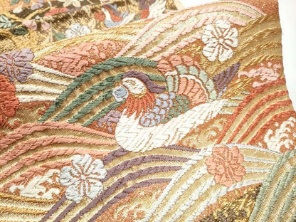平和屋着物●佐賀錦　六通柄袋帯　唐織　花鳥文　金糸　正絹　逸品　CABA4950hy