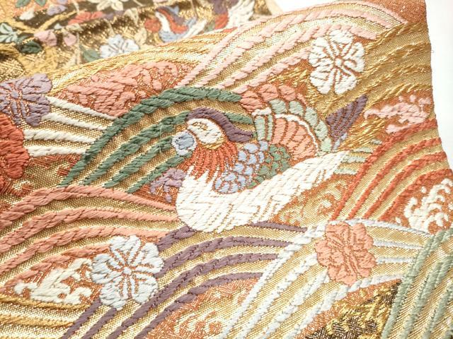 平和屋着物●佐賀錦　六通柄袋帯　唐織　花鳥文　金糸　正絹　逸品　CABA4950hy