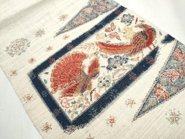 平和屋着物●八寸名古屋帯　紬地　孔雀文　金糸　正絹　逸品　CABA4961hy