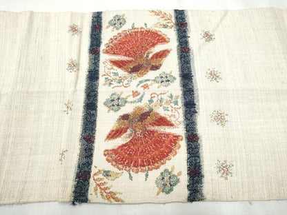 平和屋着物●八寸名古屋帯　紬地　孔雀文　金糸　正絹　逸品　CABA4961hy