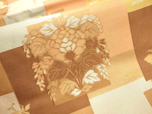 平和屋着物●西陣　長谷川織物　九寸名古屋帯　色紙更紗花文　正絹　逸品　CABA4962hy