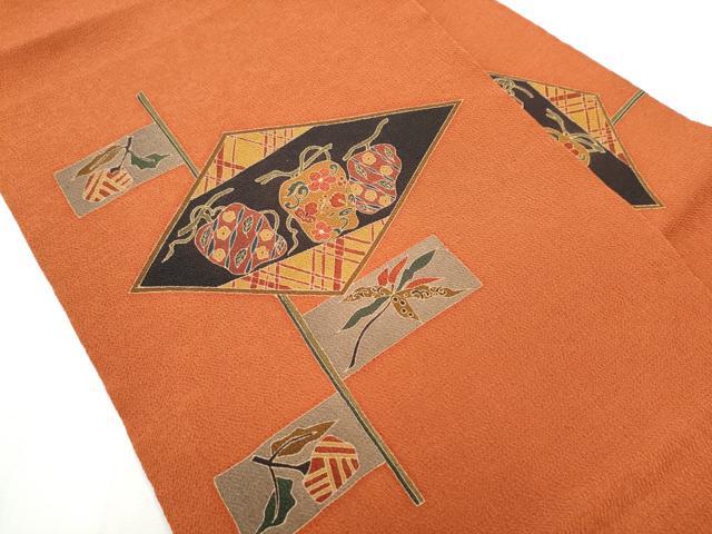 平和屋着物●九寸名古屋帯　刺繍　型染め　成物　鬼しぼ縮緬　正絹　逸品　CABA4963hy