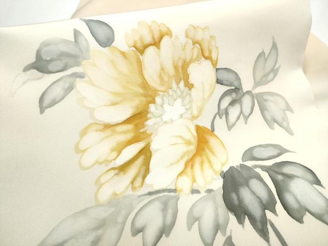 平和屋着物●塩瀬 九寸名古屋帯 手描き 枝花文 正絹 逸品 CABA4964hy