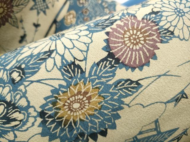 平和屋着物●全通柄 九寸名古屋帯 古代伝統工芸玉藍染 御所車花文 正絹 逸品 CABA4966hy