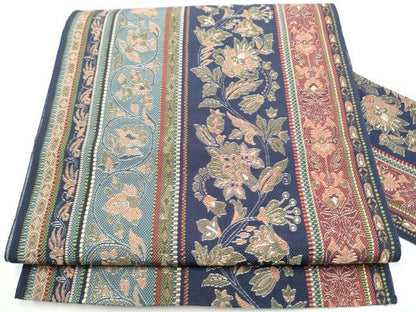 平和屋着物●本場筑前博多織　八寸名古屋帯　更紗花間道　正絹　逸品　CABA4968hy