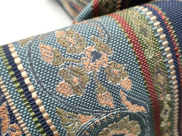 平和屋着物●本場筑前博多織　八寸名古屋帯　更紗花間道　正絹　逸品　CABA4968hy