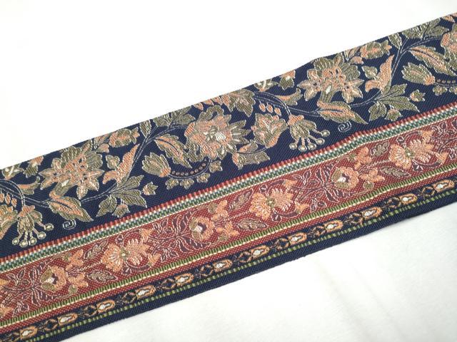 平和屋着物●本場筑前博多織　八寸名古屋帯　更紗花間道　正絹　逸品　CABA4968hy