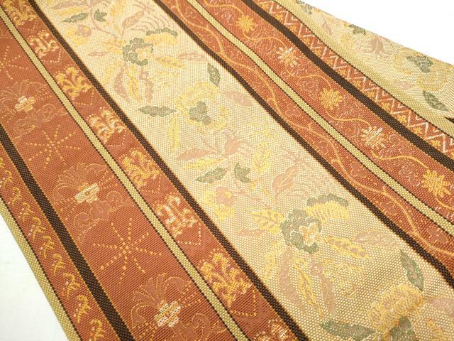 平和屋着物●本場筑前博多織 八寸名古屋帯 花唐草間道 正絹 逸品 CABA4973hy