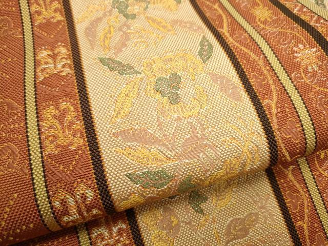 平和屋着物●本場筑前博多織 八寸名古屋帯 花唐草間道 正絹 逸品 CABA4973hy