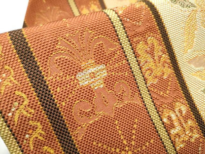 平和屋着物●本場筑前博多織 八寸名古屋帯 花唐草間道 正絹 逸品 CABA4973hy
