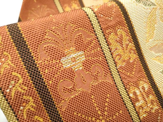 平和屋着物●本場筑前博多織 八寸名古屋帯 花唐草間道 正絹 逸品 CABA4973hy