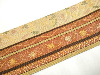 平和屋着物●本場筑前博多織 八寸名古屋帯 花唐草間道 正絹 逸品 CABA4973hy