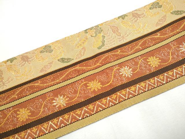 平和屋着物●本場筑前博多織 八寸名古屋帯 花唐草間道 正絹 逸品 CABA4973hy