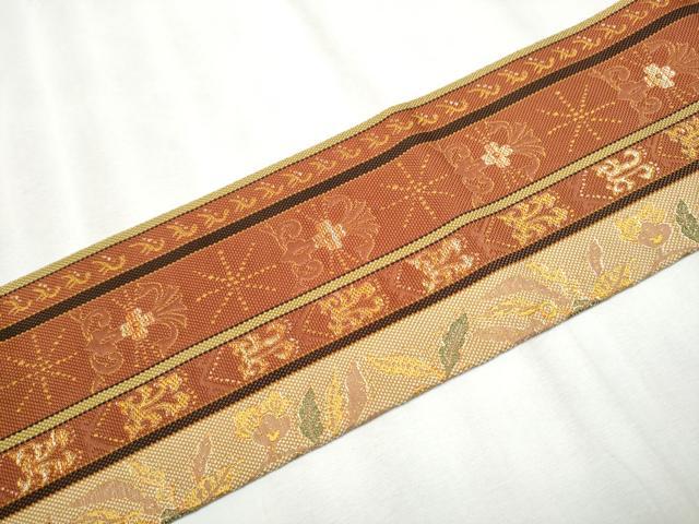 平和屋着物●本場筑前博多織 八寸名古屋帯 花唐草間道 正絹 逸品 CABA4973hy