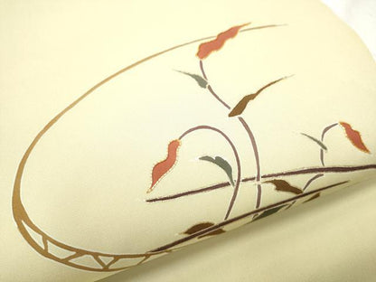 平和屋着物●塩瀬 つけ帯 駒刺繍 草花文 金彩 正絹 逸品 CABA5006hy
