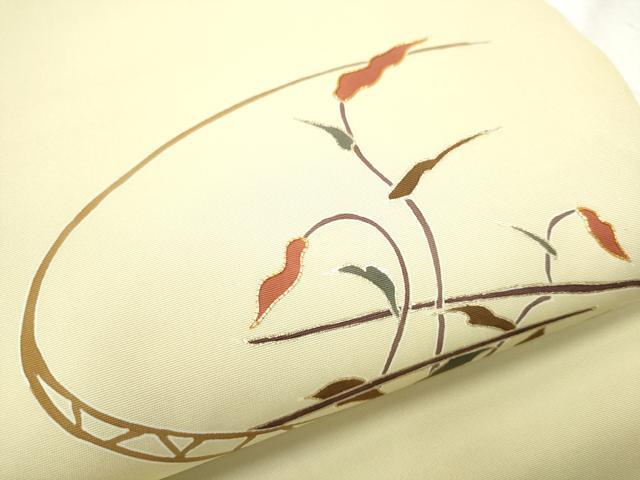平和屋着物●塩瀬 つけ帯 駒刺繍 草花文 金彩 正絹 逸品 CABA5006hy