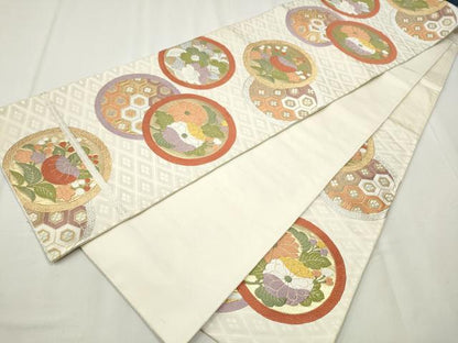 平和屋着物●六通柄袋帯 唐織 草花丸文 金糸 正絹 逸品 CABA5026hy
