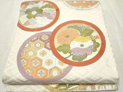 平和屋着物●六通柄袋帯 唐織 草花丸文 金糸 正絹 逸品 CABA5026hy