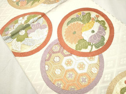 平和屋着物●六通柄袋帯 唐織 草花丸文 金糸 正絹 逸品 CABA5026hy