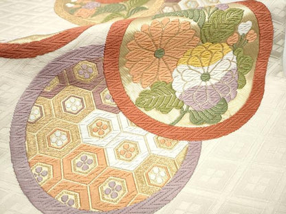 平和屋着物●六通柄袋帯 唐織 草花丸文 金糸 正絹 逸品 CABA5026hy