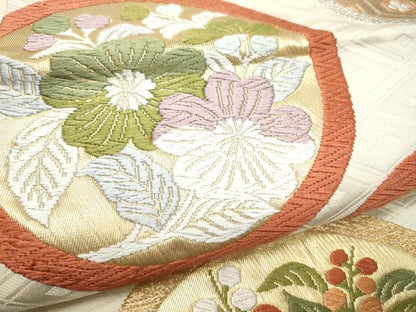 平和屋着物●六通柄袋帯 唐織 草花丸文 金糸 正絹 逸品 CABA5026hy
