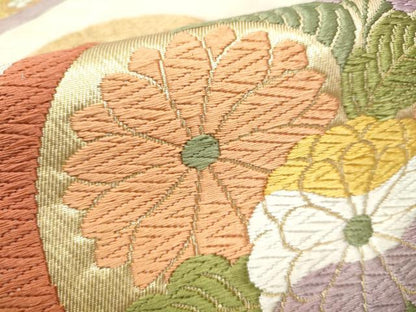 平和屋着物●六通柄袋帯 唐織 草花丸文 金糸 正絹 逸品 CABA5026hy
