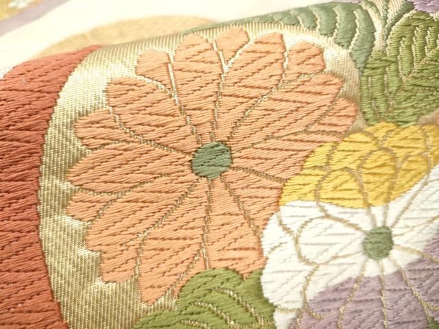 平和屋着物●六通柄袋帯 唐織 草花丸文 金糸 正絹 逸品 CABA5026hy
