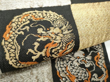平和屋着物●アンティーク　大正ロマン　六通柄　京袋帯　龍　黒地　金銀糸　正絹　逸品　CABA5047hy
